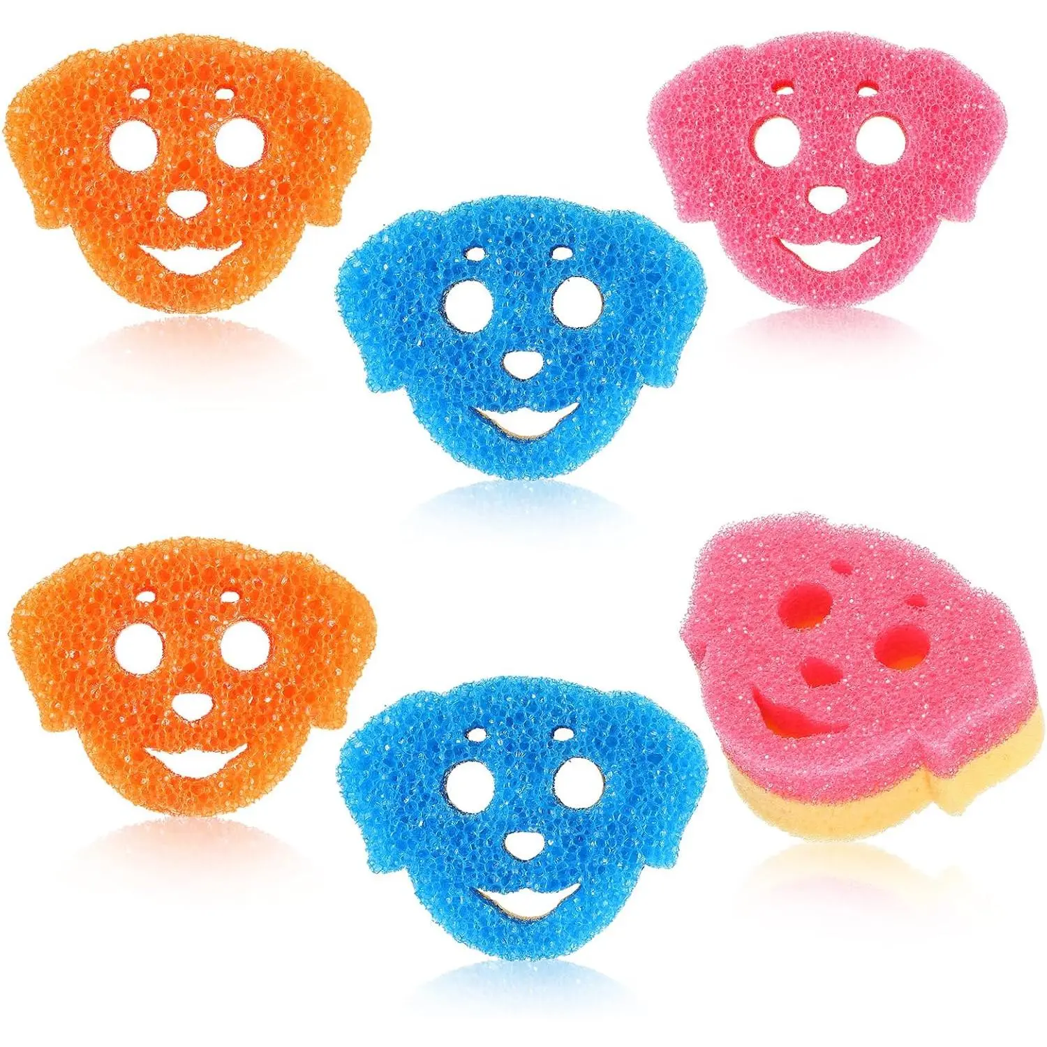 6 Pcs Dog Dual Sided Scrub Sponge Cleaning Sponges Cute Temperature Sensitive Dish Sponges for Washing Dishes Non Scratch Household Multi Use Sponges Scrubber for Kitchen, 3 Colors