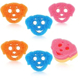 6 Pcs Dog Dual Sided Scrub Sponge Cleaning Sponges Cute Temperature Sensitive Dish Sponges for Washing Dishes Non Scratch Household Multi Use Sponges Scrubber for Kitchen, 3 Colors