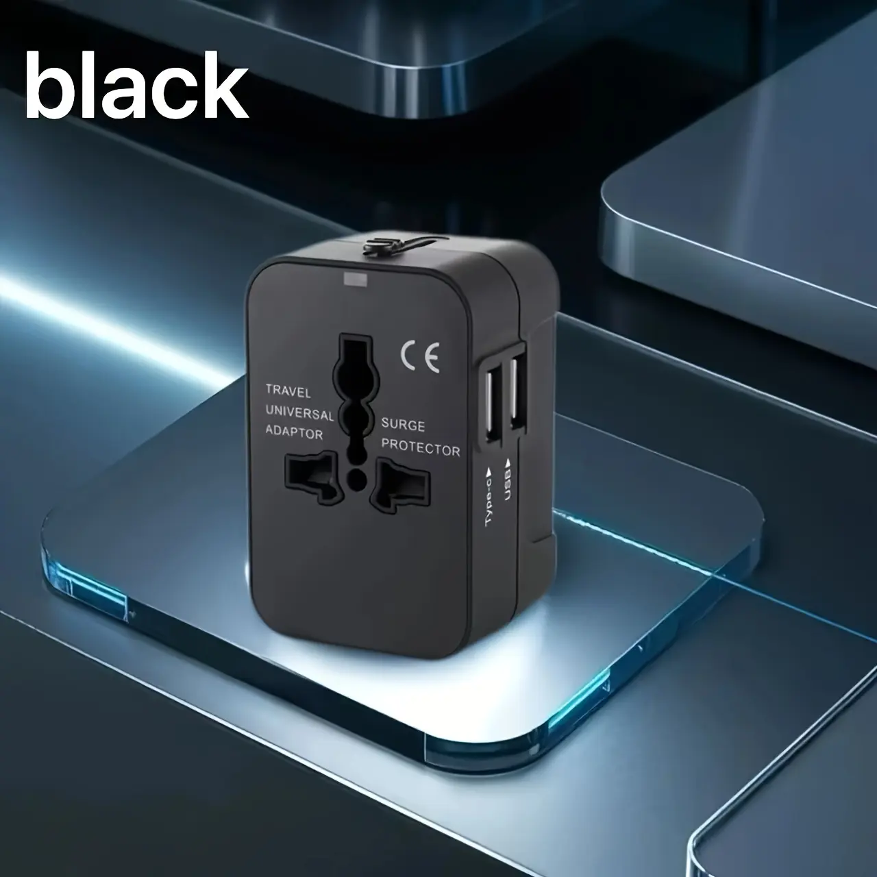 Universal Travel Adapter with 2 USB Ports, Global Compatible Wall Charger, Us Eu Uk Au Plug, Portable Power Adapter