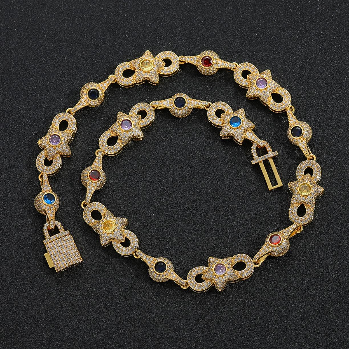 Iced Out Star Eye Moissanite Bracelet Necklace Prong Setting Moissanite Infinity Cuban Link Chain Women Men Hip Hop Fashion Jewelry