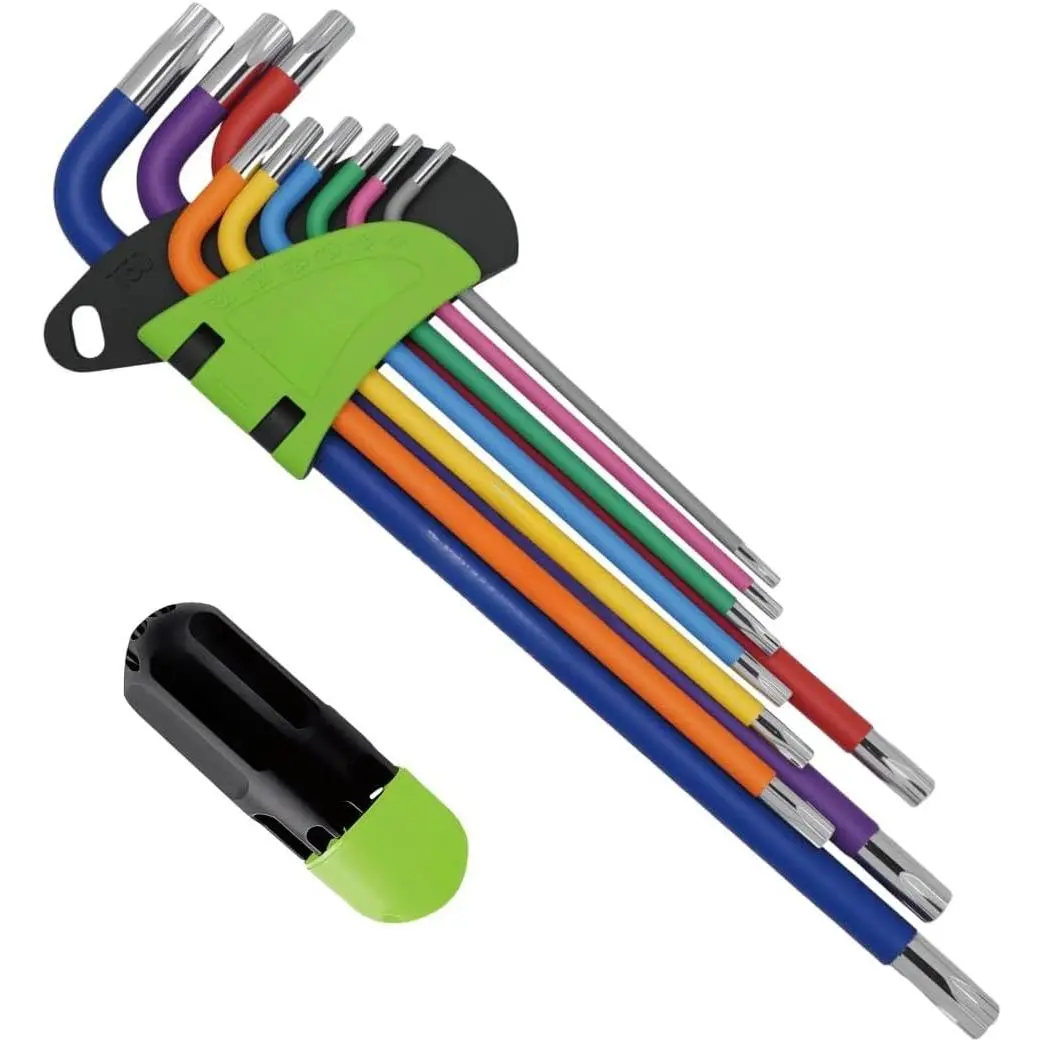 10-Piece Extra-Long Arm Torx(T10-T50) Hex Key Set| Color-Coded Ball End Allen Wrench with Torque Handle| Cr-V Steel, Anti-Rust for Motorcycle, Bike, Car & DIY, PTM01010C