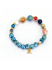 Zodiac Signs and Blue Base Black Spot Stone Bracelet - Luck Bracelet - Attracts Wealth, Abundance, and Prosperity, Ideal Gift for Friends, Relatives, Boyfriends, and Girlfriends