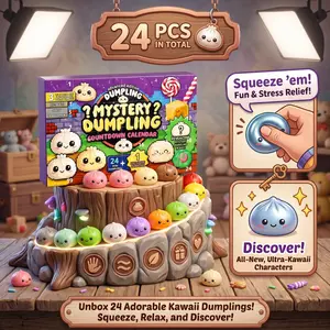 24-Day Mystery Dumpling Countdown Calendar Blind Box for Teens Adults, Soft Silicone Squishy Fidget Toy Complete Set, Viral Surprise Unboxing Sensory Stress Relief Kit for Holiday Collectible Gift Desk Decor Party Favor