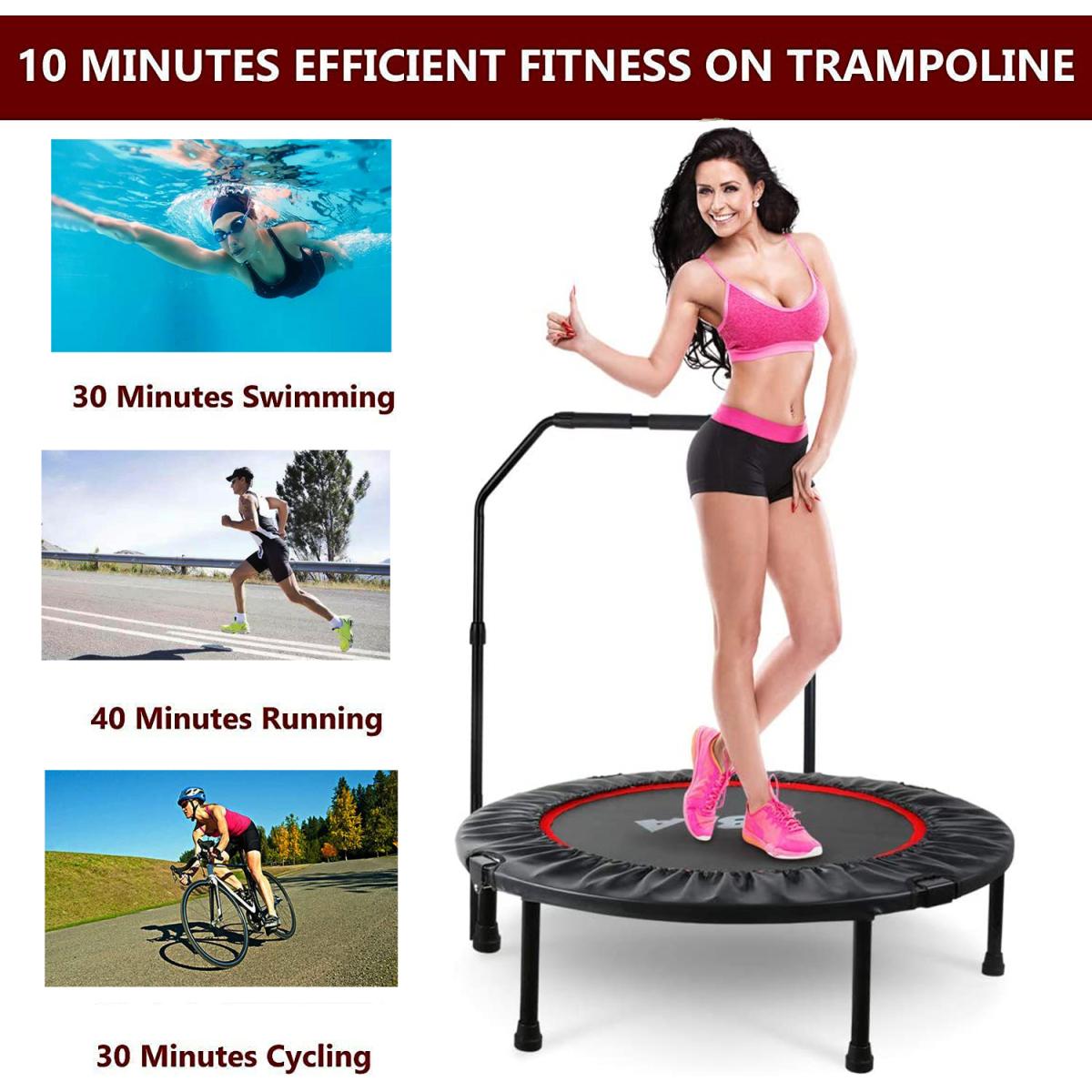 [Fahuac] Foldable Mini Trampoline 300LBS Capacity - 28 Spring Fitness Rebounder with Adjustable Foam Handle, Portable Exercise Trampoline for Home Gym.