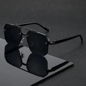 ShineThru Unisex Retro Square Frame Sunglasses - 1 Pair PC Plastic Semi-Rimless Double Beam Glasses with UV Protection Lenses, Pa, Natural Material, Glasses Trend Accessory for Summer Daily & Party Use, Gift for Women