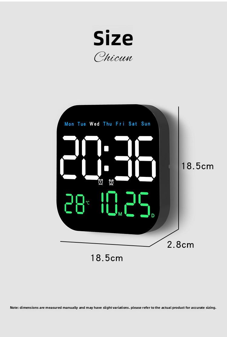 Large Display Digital LED Wall Clock Battery Operated with Temperature Date Weekday Display Adjustable Brightness Alarm Timer Modern Hanging Table Clock for Living Room Bedroom Home Decor
