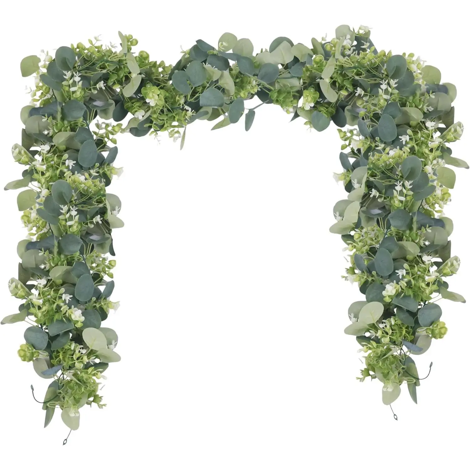 2 Pack Eucalyptus Garland 6 FT Artificial Greenery Garland Faux Silver Dollar Leaves Fake Hanging Eucalyptus Leaves Garlands Vines for Wedding Party Table Runner Room Home Mantle Decor