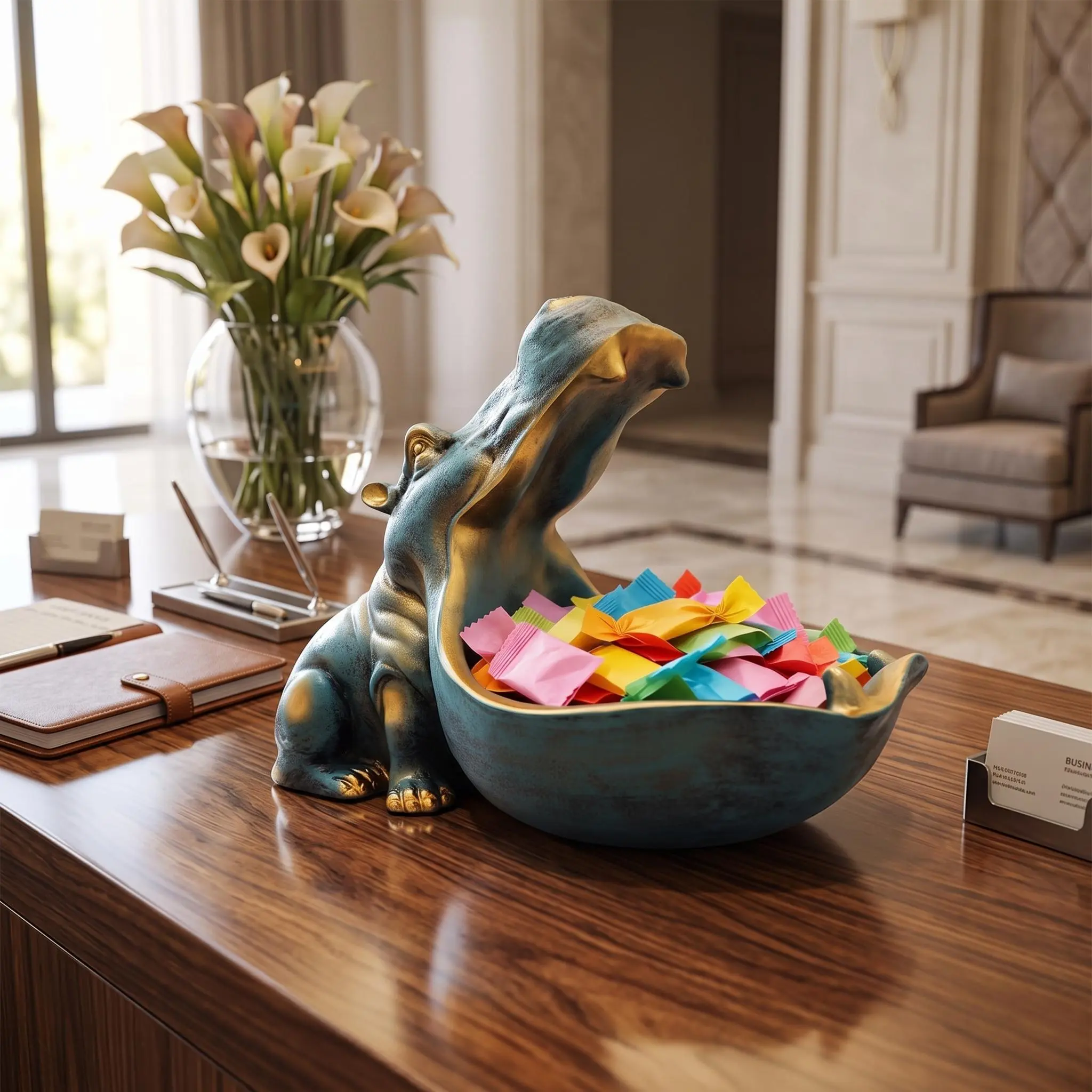 Novelty Hippo Resin Storage Bowl Figurine - Decorative Animal Accessory, Multipurpose Home Supplies Gift for Candy, Snacks, Keys, Jewelry - Tabletop Organizer for Kitchen, Desk