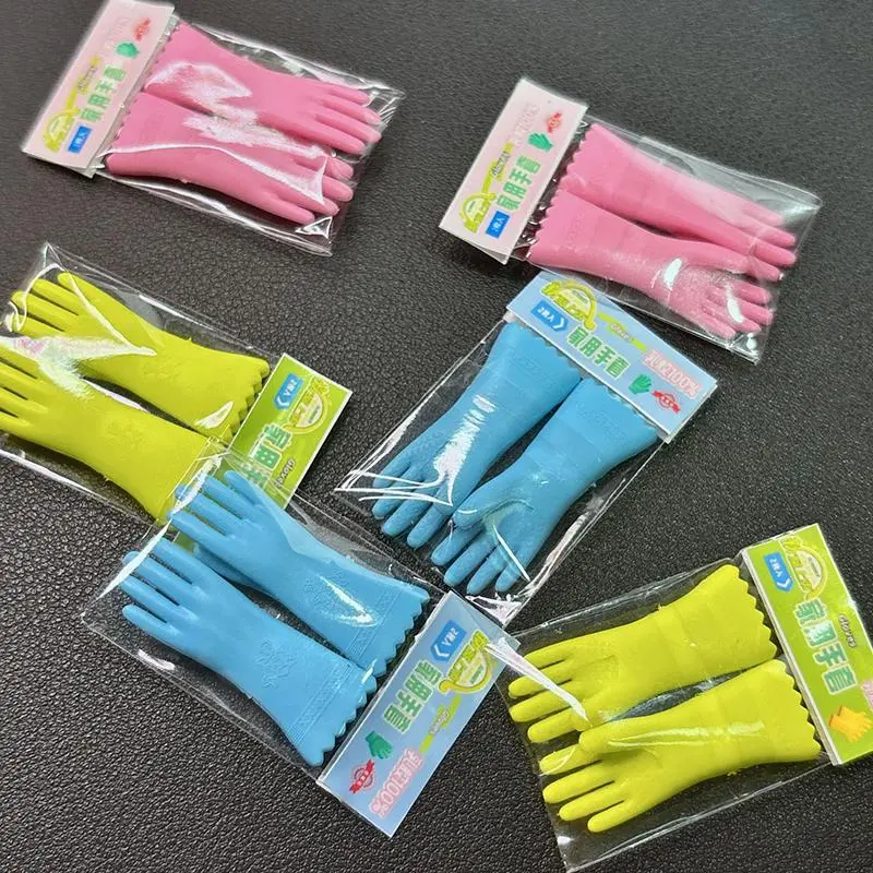 1Pair 1:12 Scale Life-Like Mini Glove, Decorative Dollhouse Rubber Long Cleaning Gloves, House Detailing Doll Kitchen Decor & Doll House Furniture Accessories, One Pair