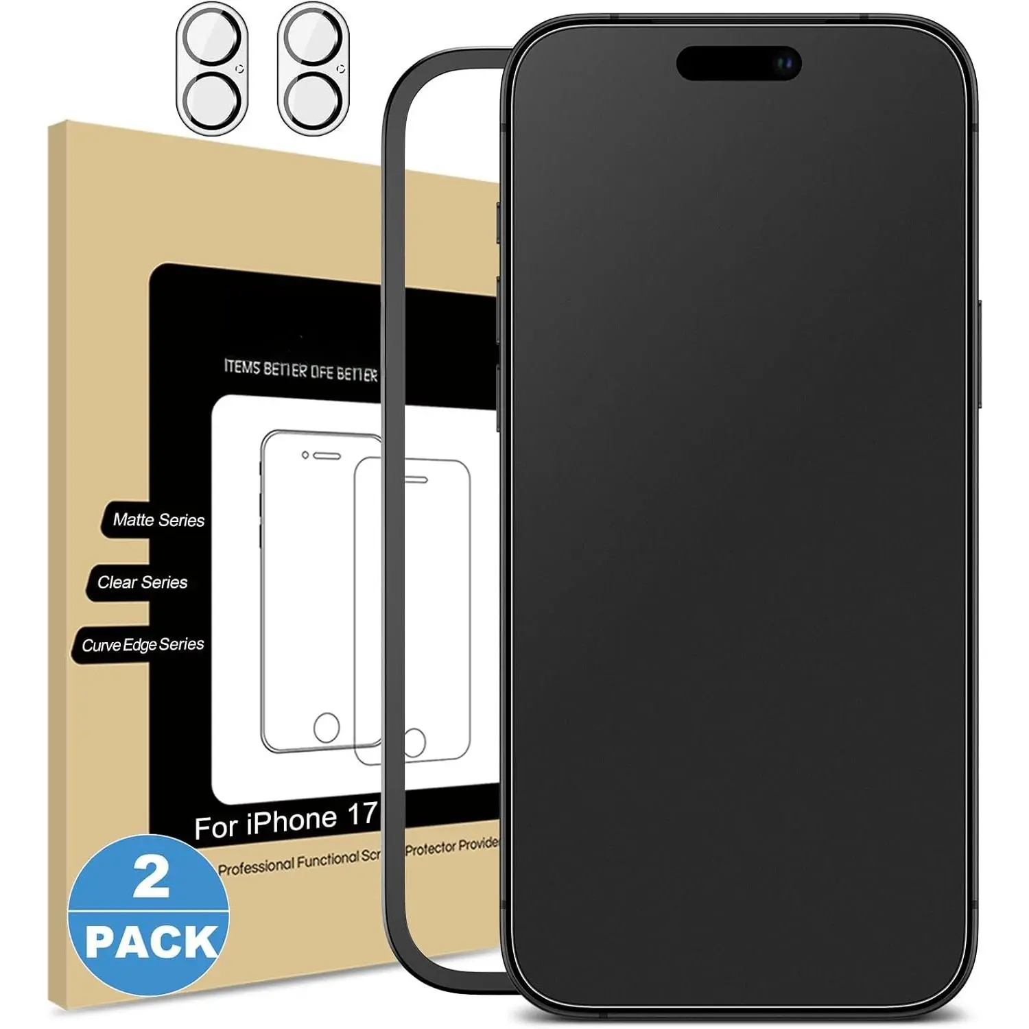 2 Pack Matte Glass Screen Protector for  17 [6.3 inch] + 2 Pack Camera Lens Protector, Anti-Glare & Anti-Fingerprint Case Friendly Tempered Glass, Bubble Free, Smooth as Silk