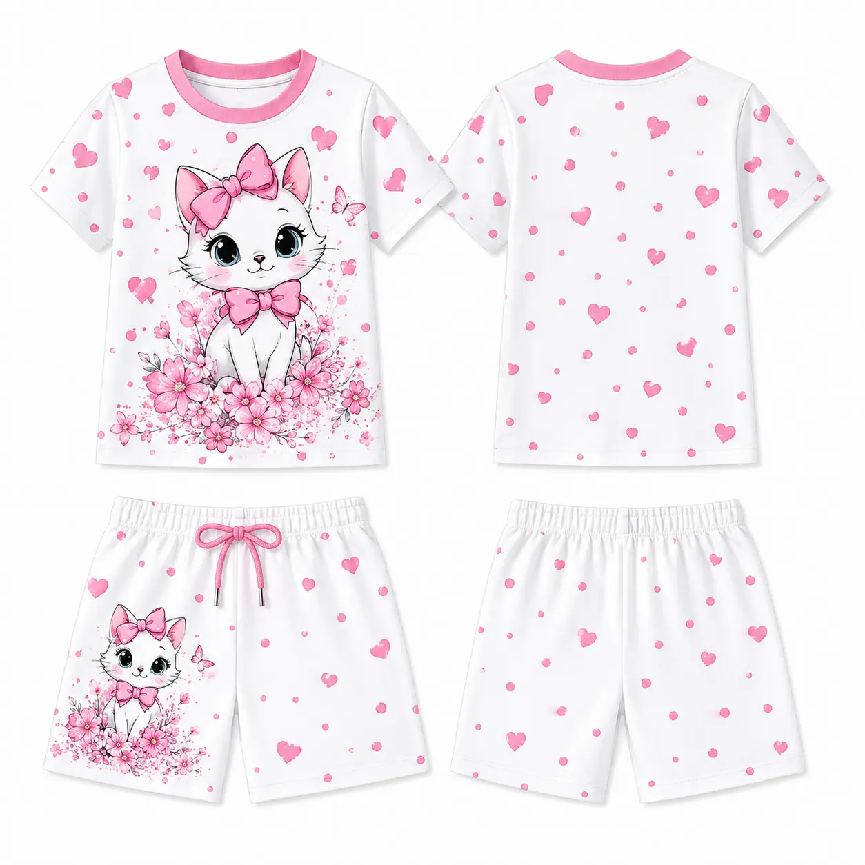 Toddler Girls Cute Animal 2 Piece Outfit Set, Kids Summer Short Sleeve Graphic T Shirt and Elastic Waist Shorts, Bunny Puppy Bear Cat Unicorn Print Matching Clothes, Casual Playwear for School, Daycare, Vacation, Birthday Party, Ages 2-7, Matching Sets, A