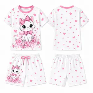 Toddler Girls Cute Animal 2 Piece Outfit Set, Kids Summer Short Sleeve Graphic T Shirt and Elastic Waist Shorts, Bunny Puppy Bear Cat Unicorn Print Matching Clothes, Casual Playwear for School, Daycare, Vacation, Birthday Party, Ages 2-7