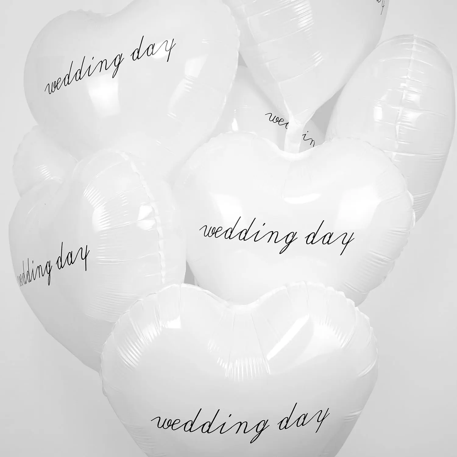 10 count Wedding Heart Balloons, 18" White Heart Foil Balloons with Wedding Day Prints, Helium-Friendly for Anniversary, Engagement, Bachelorette, Bride To Be, Bridal Shower Party Decorations