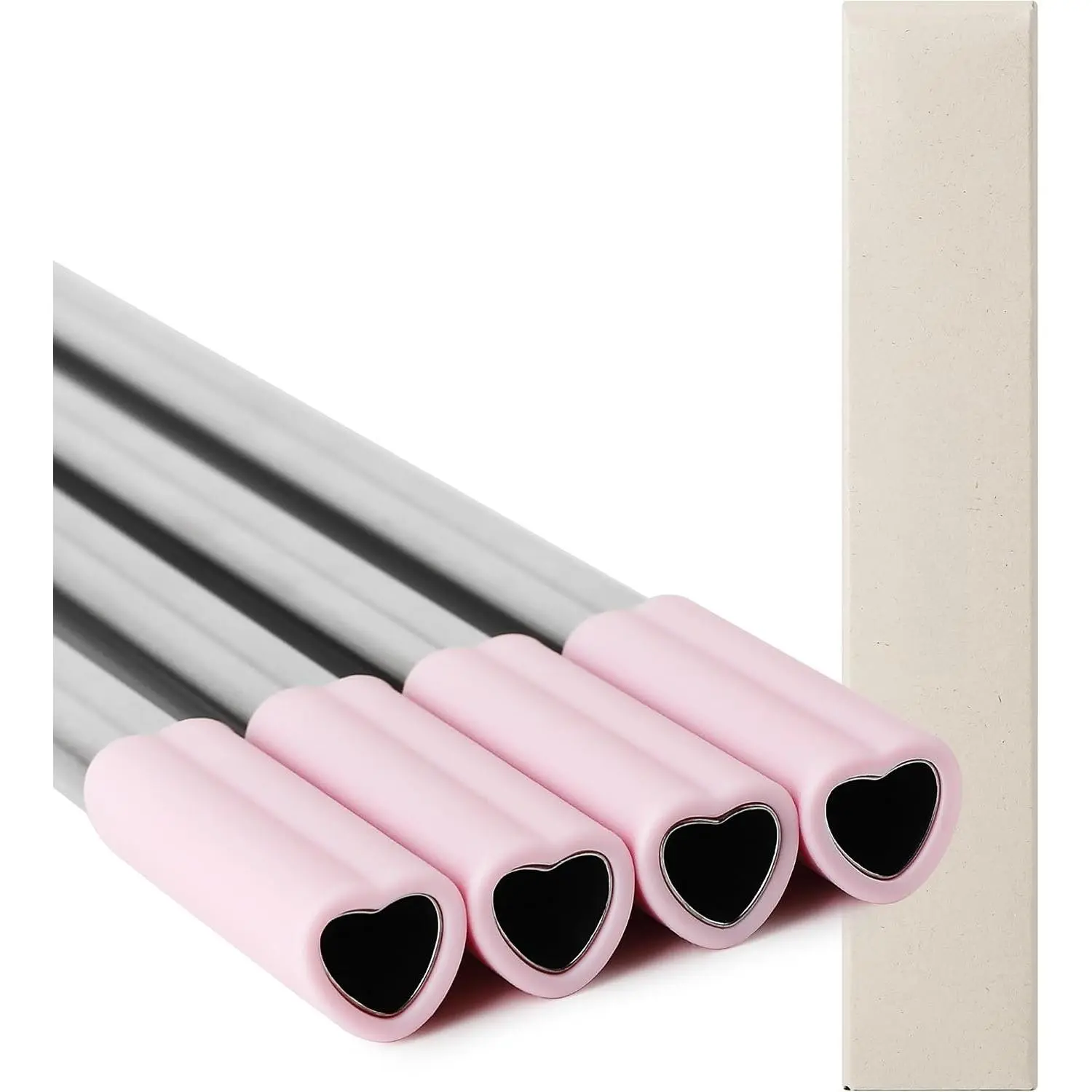 Heart shaped Metal Straws with   tips  | 4 Stainless Steel straws for Tumbler 20 oz Accessories Christmas Birthday Valentines Galentines Day  with Cleaner Blush