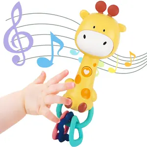 Bright Yellow Giraffe Baby Musical Rattle Toy - Light-Up Teether & Sensory Chew, BPA-Free Soft Rubber, Baby Shower & 1st Birthday Gift  6-18 Months 1+ Year Old
