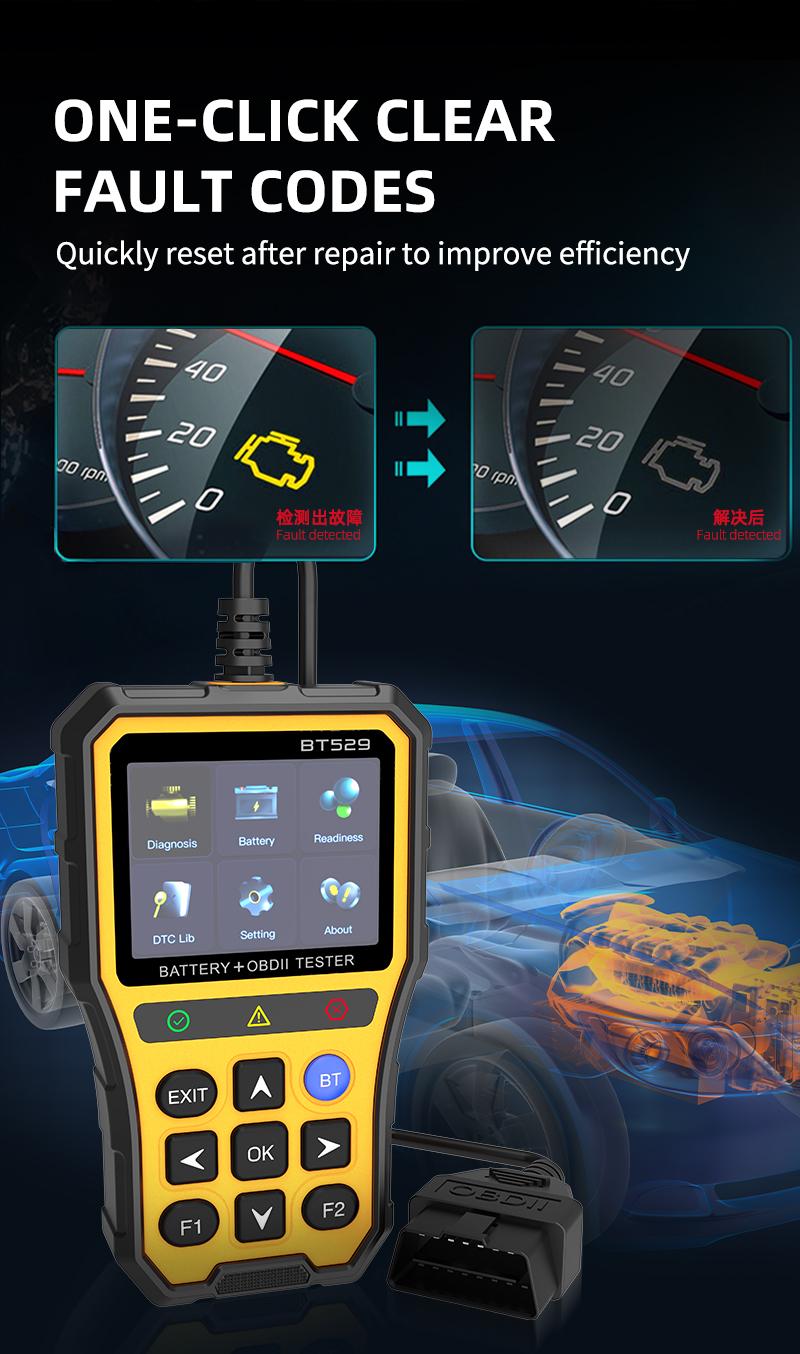 Hexibii 2-in-1 OBD2 Scanner Car Battery Tester ,PRO OBD2 Scanner Diagnostic Tool, Car Code Reader with Battery Tester, Check Engine Code Reader with Reset OBDII, Real-Time Date, DTC Lookup, Scan Tool for All OBDII Protocol Cars Since 1996