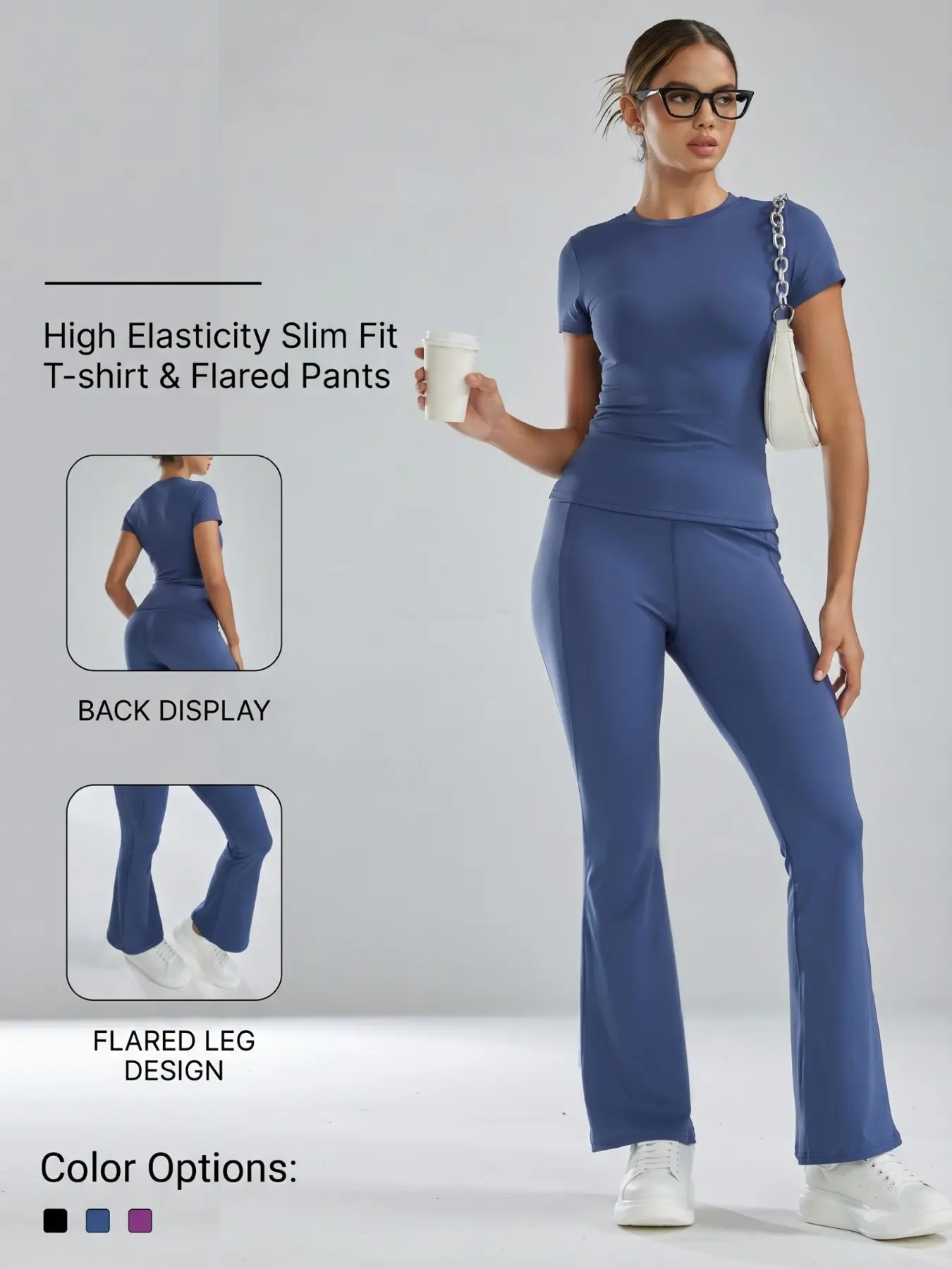 Women's Yoga Set, High Elastic Slim Fit T-Shirt & Bell Bottoms, Sporty Style, All Seasons, Ideal for Pilates, Daily Yoga, Travel, Light Exercise