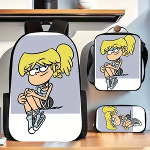 3Pcs The Loud House Lori Loud Cartoon Backpack Set 2D Flat Print  School Bag Lunch Bag Pencil Case Combo 600D Oxford Lightweight Padded Straps Multi Pocket Travel Daypack For Animated Series Fans