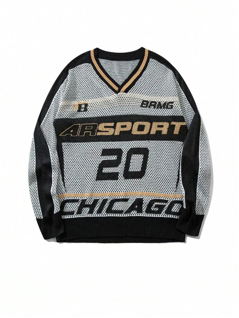 Women's Vintage Letter Pattern Sweater, Casual Loose Fitted Long Sleeve Jumper for Summer, Fashion Women's Knitwear for Daily Wear, Tops, Casual Streetwear Top