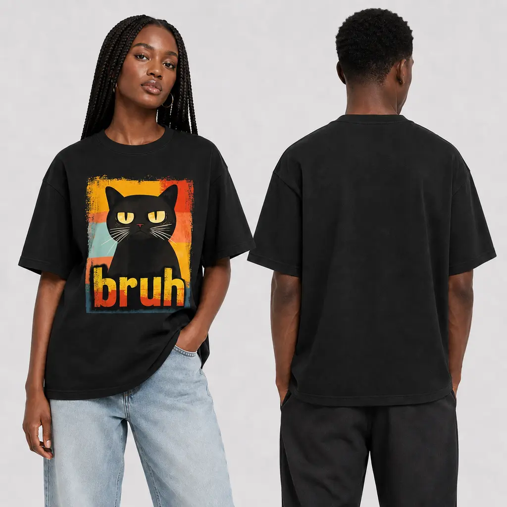 Funny Cat Bruh Meme Graphic T-Shirt, Unisex 100% Cotton 230G Funny Graphic Tee for Teens Boys Girls Men Women, Funny Shirts & Meme Shirts, Goofy Shirts, Cute Shirts, Summer Graphic Tees, Men's Graphic Tees, T Shirts for Men, Casual Streetwear Clothing