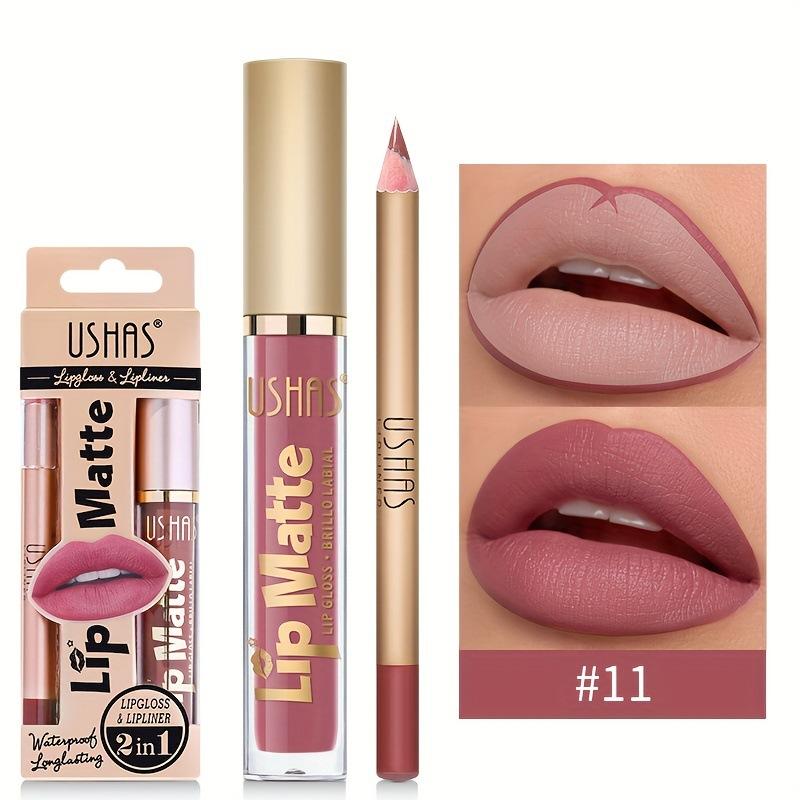 2-in-1 Lip Gloss & Lip Liner Duo – Double-Ended, Long-Lasting, Non-Sticky, High Shine + Matte Liner, Waterproof, No Bleeding, All-in-One Lip Makeup