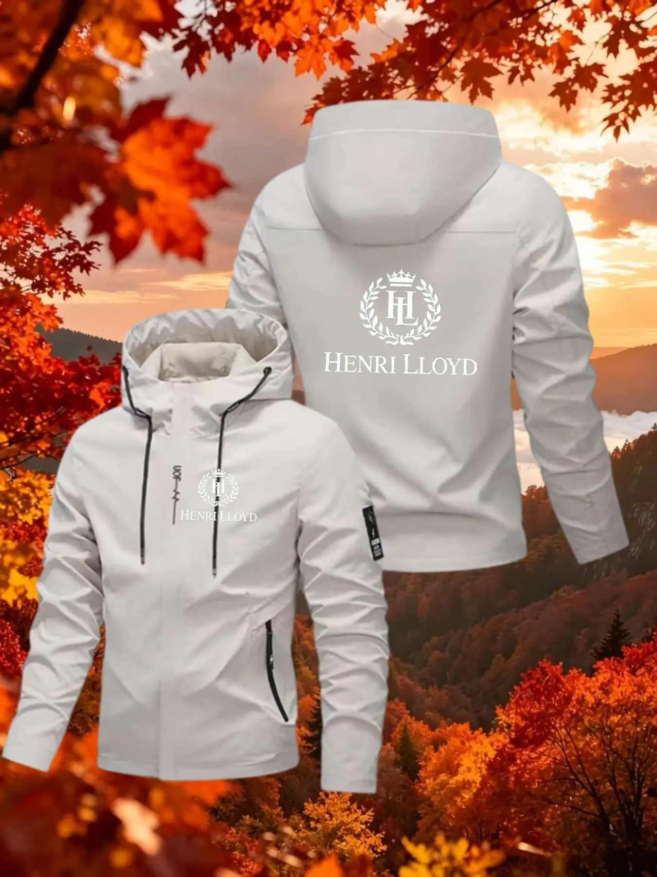 Henri Lloyd Men's Hooded Jacket, Casual Slim-Fit Flying Jacket, Random Print, All Seasons, Outdoor Trendy Coat, No Padding