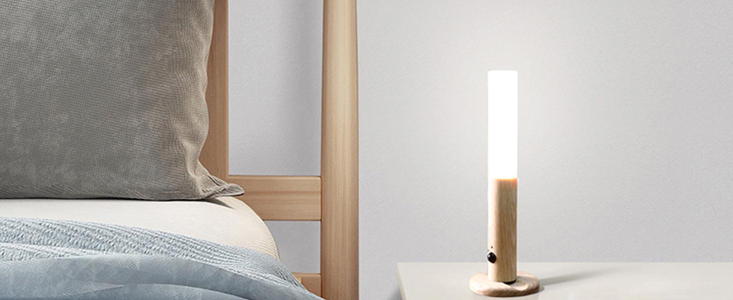 Wooden Motion Sensor Night Lights, Magnet Body Hallway Lamp, Rechargeable LED Wall Sconces, Portable for Stairway Bedroom, Battery Powered (White Ash Wood 2PC)