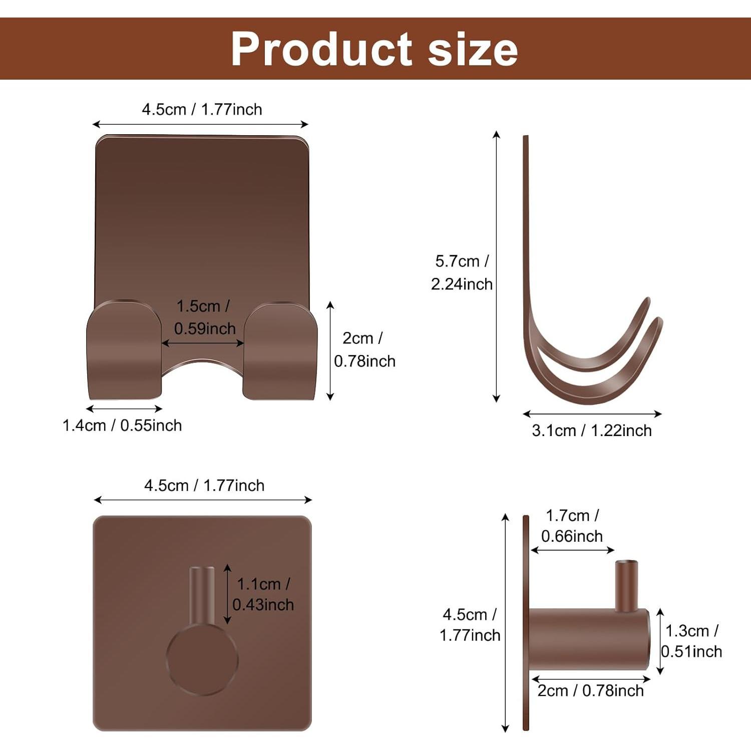 4 Pack Shower Hooks - Self Adhesive Holder Hanger for Bathroom, Free Wall Hooks for Razor, Loofah Sponge - Brown 4 Pack Shower Hooks - Self Adhesive Holder Hanger for Bathroom, Free Wall Hooks for Razor, Loofah Sponge - Brown