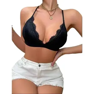3Pcs Elegant Lace Wireless Bra Set Removable Pads Deep V Backless Comfort Lingerie Multi Color Daily Underwear