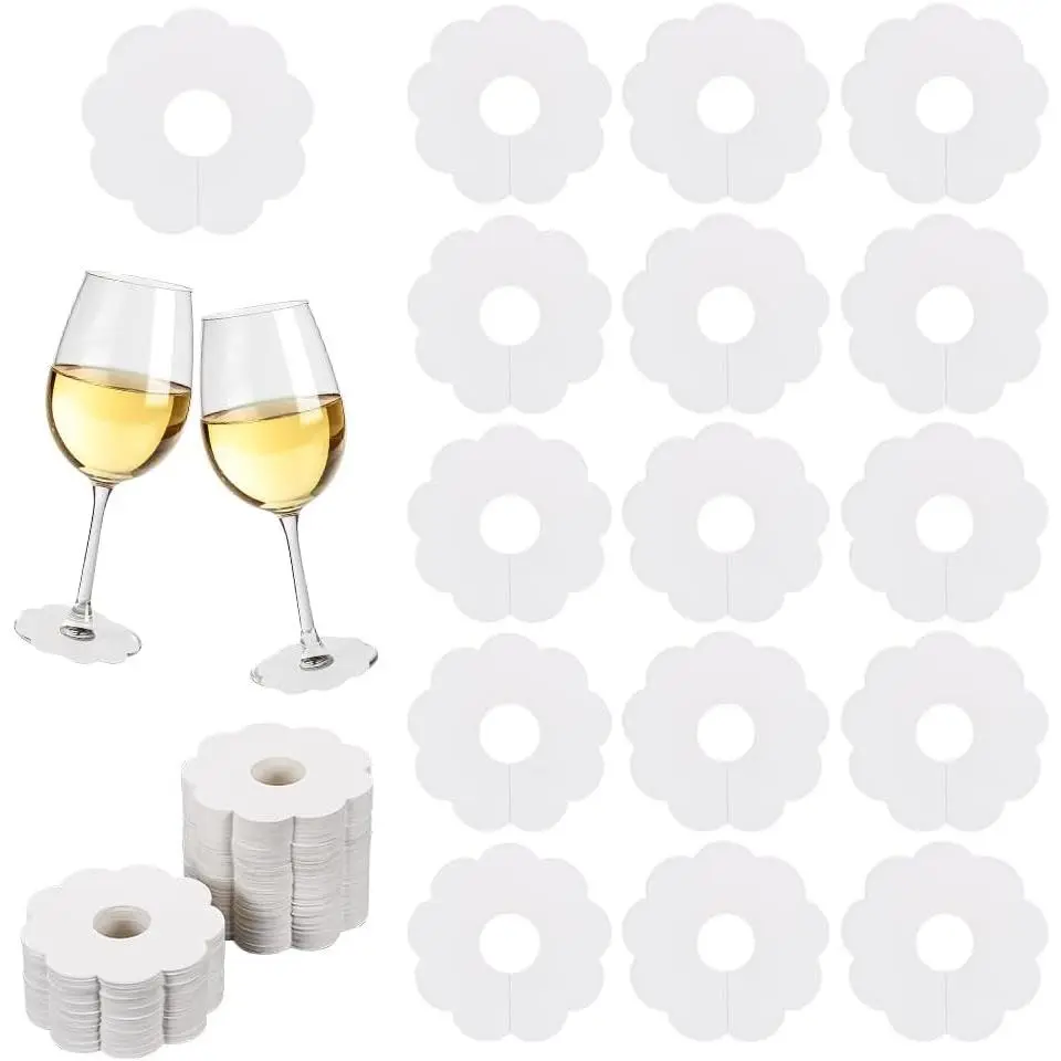 FINGERINSPIRE 150 Pcs 2.8" Blank Flower Paper Wine Glass Markers, BurlyWood/White Disposable Stemware Drink Name Tags, DIY Identification Charms for Wine Glass & Champagne