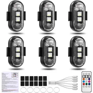 6PCS Wireless LED Lights for Car with Remote Control, Halloween Wireless LED  Lights 8 Colors USB Charing IP65 Waterproof Anti-Collision Warning Light for Car Interior Truck Drone Aircraft Bike ,Car AccessoriesCar Lights Decor