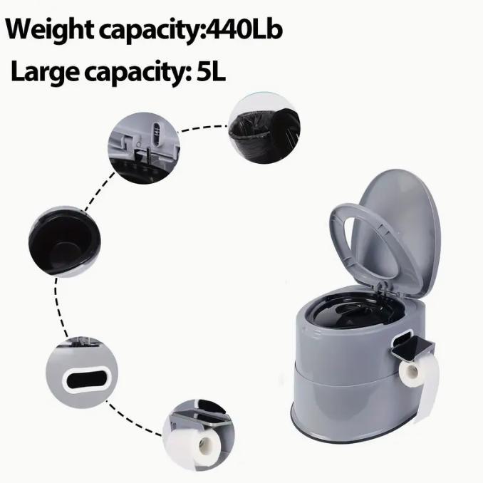 Tall and Spacious Extra Large Portable Travel Toilet - Hygienic Camping Toilet with Lid for Car, Hiking, Beach, and Outdoor Adventures