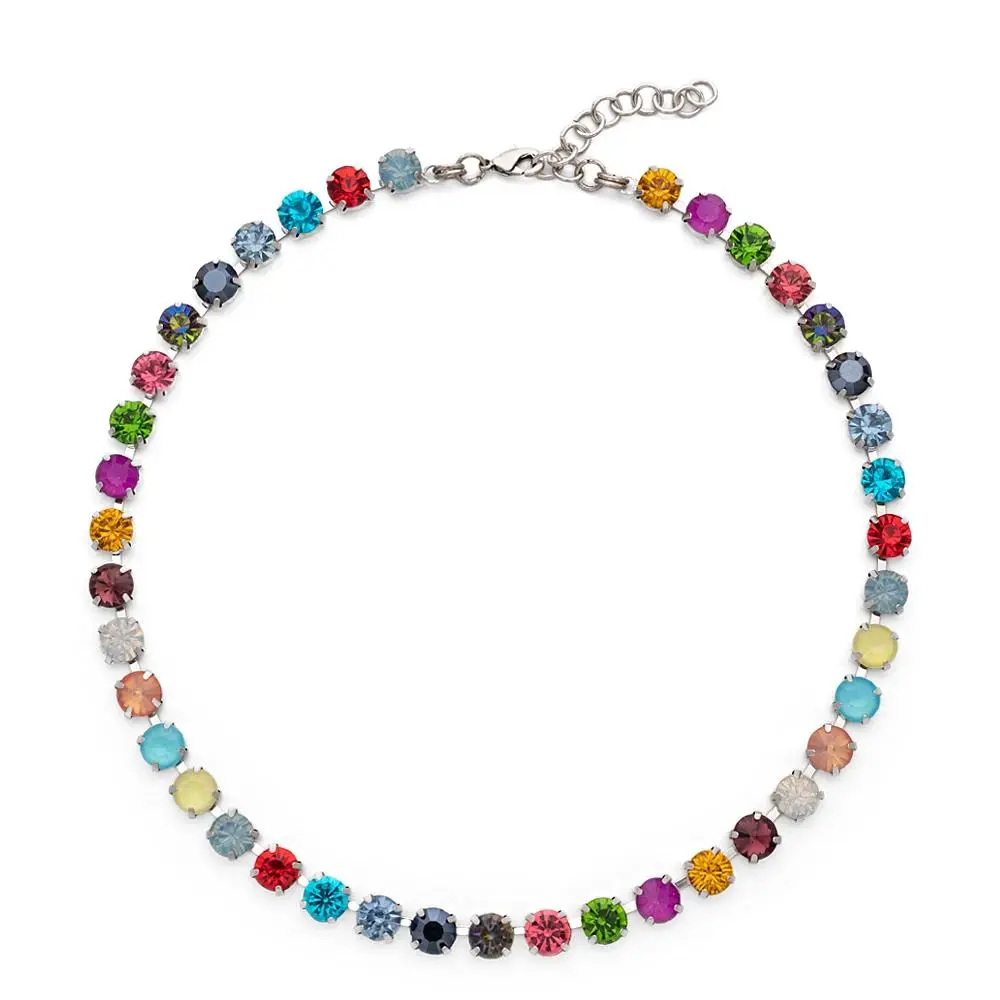 Colorful 8mm Zircon Choker Necklace for Women, Trendy Handmade Jewelry with a Claw Setting, Kirsite with Metal Coating for Daily Wear, 50g, Gift, Joldhaf, C4, C10, Crystal Necklaces, Artificial Zircon Necklaces