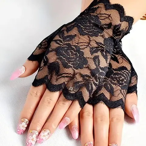 Mother's Day Gift Valentine's Day Proposal Hollow out Floral Lace Fingerless Gloves, Elegant Fashion Gloves for Wedding Party, Casual Elastic Bridal Gloves for Hand Gloves