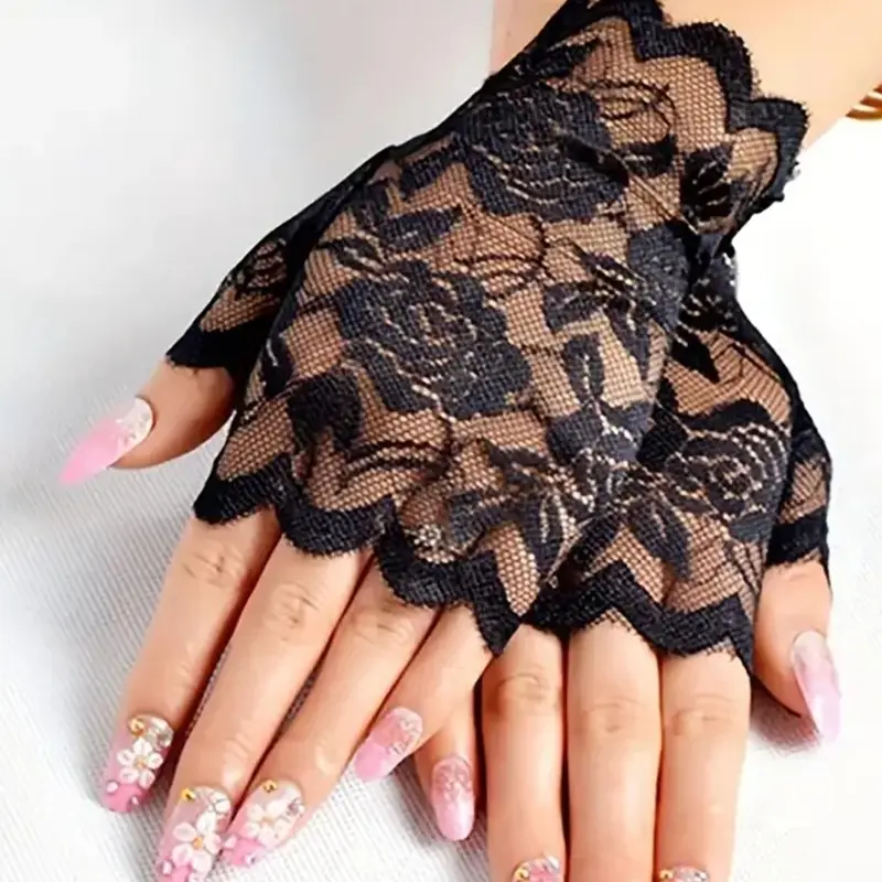 Mother's Day Gift Valentine's Day Proposal Hollow out Floral Lace Fingerless Gloves, Elegant Fashion Gloves for Wedding Party, Casual Elastic Bridal Gloves for Hand Gloves