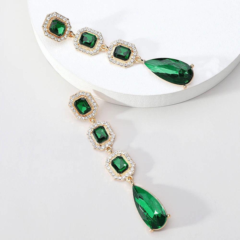 European and American fashion-inspired, premium-designed long-drop-shaped crystal earrings with a dazzling shine. Elegant, versatile, and perfect for cross-border purchases.