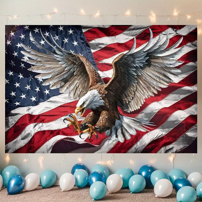 Eagle American Flag Backdrop Banner, Patriotic Polyester Photo Background for Home Room Wall Decor, Party Supplies, Holiday Decoration and Gifts