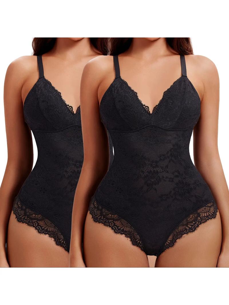 Women's Contrast Lace Sheer Shapewear Bodysuit, Backless Shapewear Waistband Shaping Bodysuit, High Stretch Shaper, Tummy Control Butt Lifter, Seamless Shaper