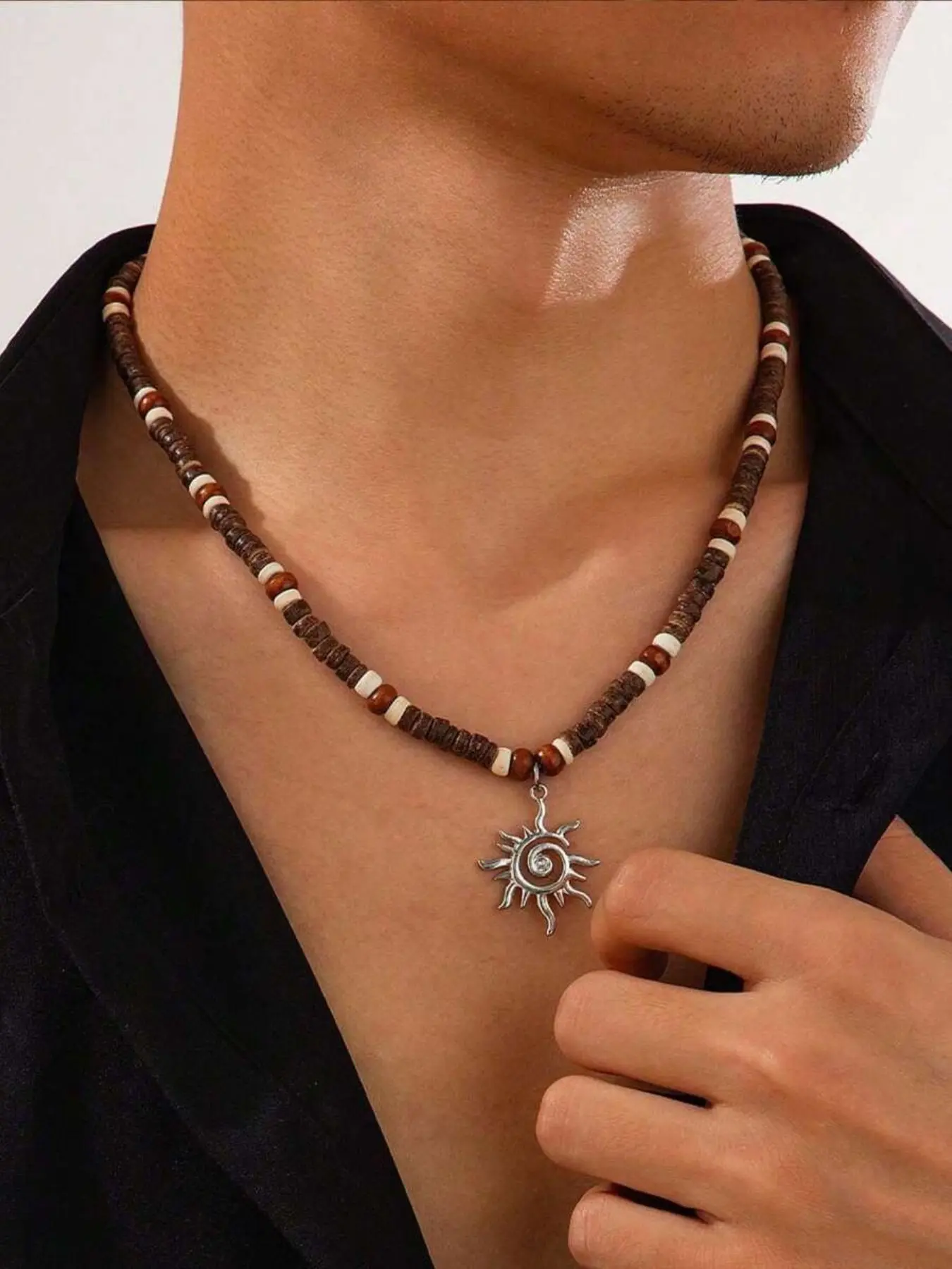 Men's Beaded Necklace, Surfer Necklace, Wooden Beaded Necklace, Coconut Shell Necklace, Beach Necklace, Hawaii Summer Necklace, Beach Jewelry, Beach Boho Necklace
