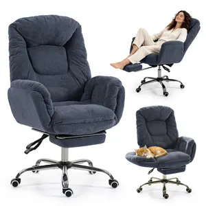 【Garvee】Snowflake Fleece Office Chair with Foldable Armrests & Pet Bed, Soft Plush Seating, Cozy Pet Nook, Ergonomic Desk Chair for Home and Office
