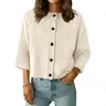 Saodimallsu Women's Basic Short Sleeve Knit Cardigan - Crew Neck Button Front Tops for Women, Plain Lightweight Polyamide Knitwear, Soft Poly-Viscose-Acrylic Blend, Casual Cold Wash Machine Washable Summer Wear