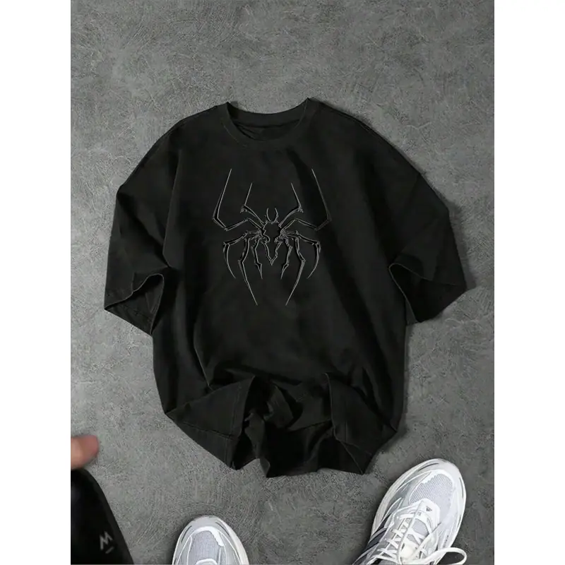 Men's Oversized Black T Shirt 2026, Gothic Spider Graphic Short Sleeve Tee, Loose Fit Streetwear Casual Top for Daily, Punk & Grunge Aesthetic, Trendy Dark Style T Shirt, Menswear #   springsaledeals2026 #   summeroutfits #   menfashion #   graphictee