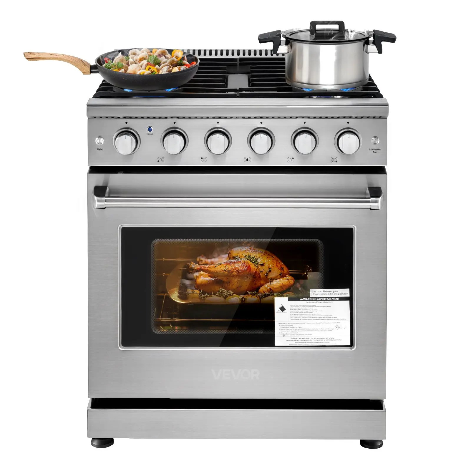VEVOR 30-in Freestanding Stainless Steel Gas Range Oven - 5 Sealed Cooktop Burners, Easy Reach Racks, 4.8 Cu. Ft. Oven Capacity, for Home Kitchens, Apartments, 30 Inch-5 Burners, 4.8 Cu. Ft. Capacity