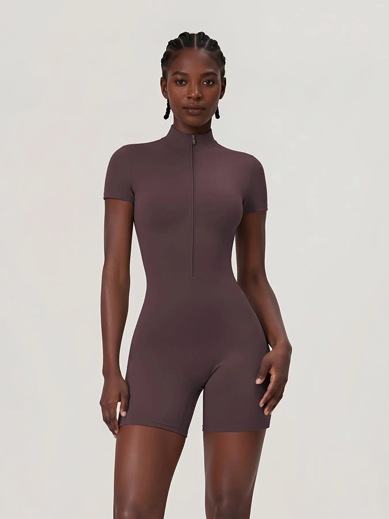 Women's Summer Zipper Short Sleeve Yoga Jumpsuit, Dance Fitness Tight Sports Bodysuit, European and American Style, Comfortable and Stylish