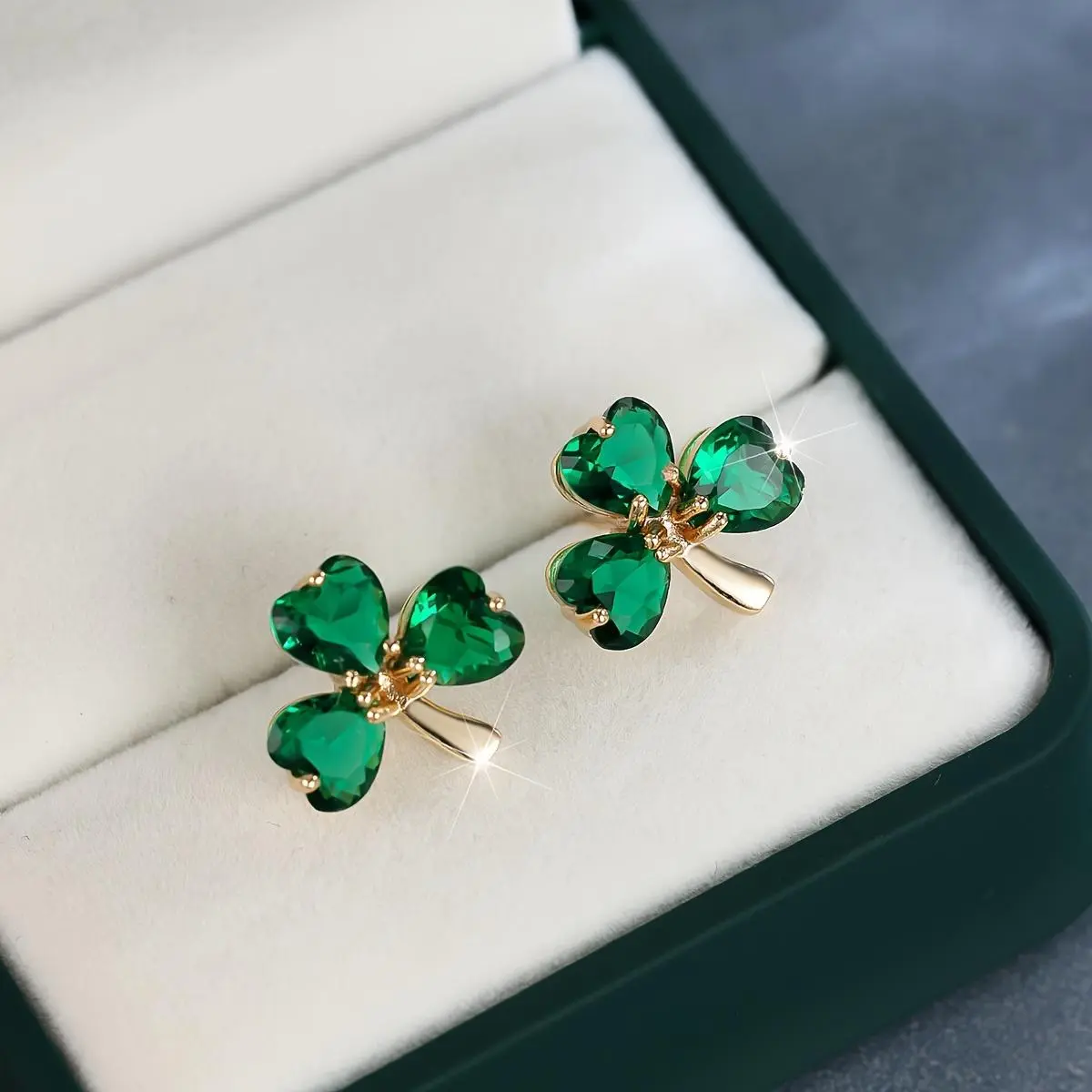 Unique Charming Green Clover Stud Earrings, Ladies Trendy Shamrock zirconia Decor Stud Earrings Party Birthday Gift Engagement Wedding St Patrick's Day Jewelry Earrings