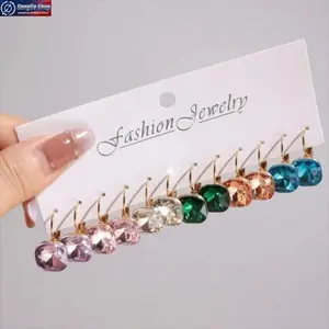 Women's 6-Pair Colorful Crystal Dangle Earrings Set - Sparkling Glass Drop Ear Jewelry, All-Match Elegant Bag Charm Accessories for Daily Wear, Party Gift Ideas