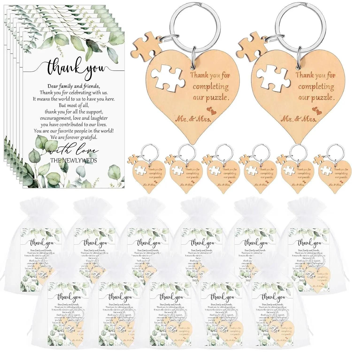 25 Sets Wedding Souvenir for Guests Includes  Heart Puzzle  Cards and  Bags Rustic Wedding Favors for Guests