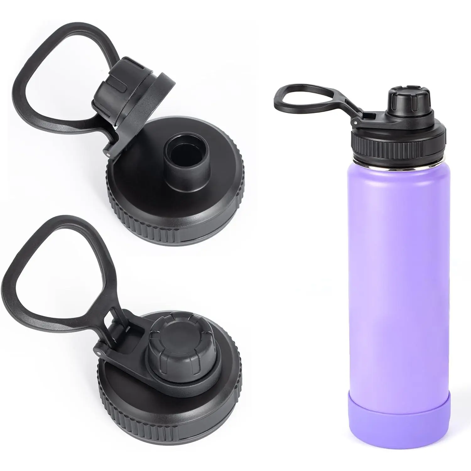 2 count  Lid for Takeya Insulated Water Bottle, Wide Mouth Loop Top Lid for Takeya 14, 18, 24, 32, 40, 64oz,  Cap with Handle Easy to Carry, No Leak Top Spout Lid Accessories Black