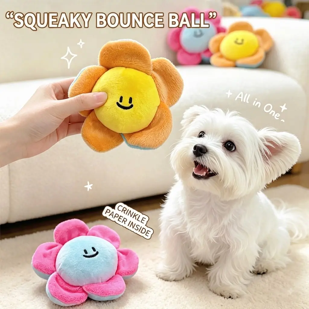 Squeaky Plush Dog Toy with Crinkle Sound, Soft Flower Shape Chew Toy for Small Dogs & Puppies, Interactive Fetch Play & Boredom Relief Pet Toy