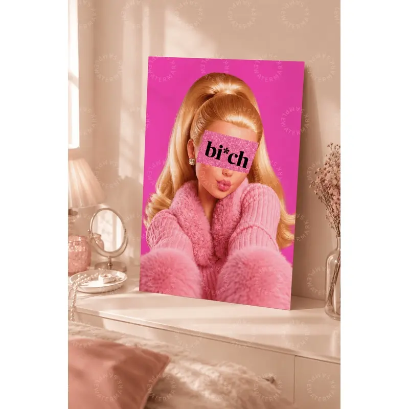 Hot Pink Blonde Fashion Doll-Inspired Canvas Wall Art, Edgy Censored Quote Aesthetic Poster, Girly Bedroom Wall Art, Teen Room Decor, Beauty Room Decor, Office Wall Art, Bold Gift for Her